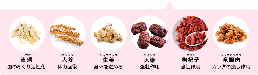 当帰 人参 生姜 大棗 枸杞子 竜眼肉