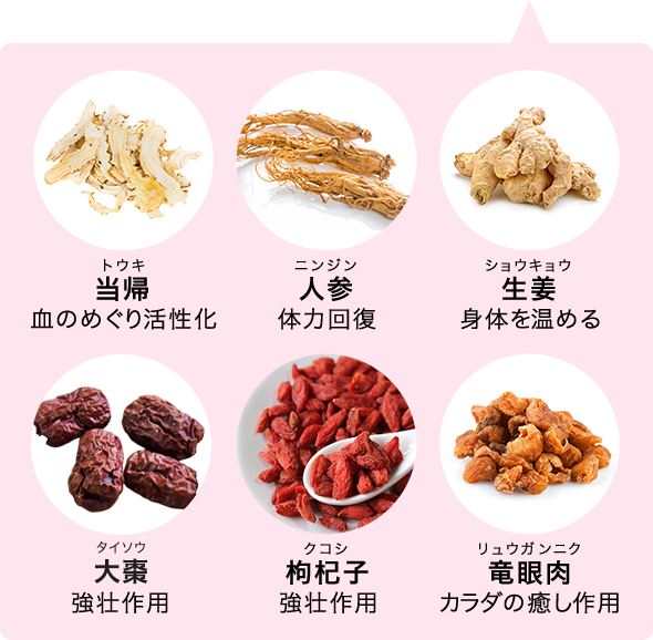 当帰 人参 生姜 大棗 枸杞子 竜眼肉
