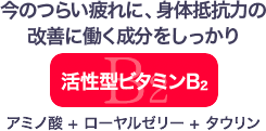 今の疲れに働く成分をしっかり 活性型ビタミンB2 アミノ酸 + ローヤルゼリー + タウリン