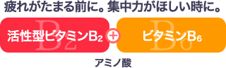 疲れがたまる前に。集中力がほしい時に。活性型ビタミンB2 + ビタミンB6 アミノ酸