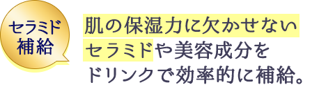 肌の保湿力に欠かせないセラミドや美容成分をドリンクで効率的に補給。